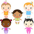 Six different happy baby girls