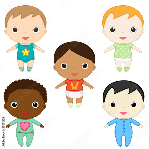 Vector: Six different happy baby boys. Six different happy baby boys.