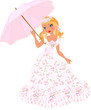 Blond girl in pink dress with umbrella Blond girl in pink dress with umbrella