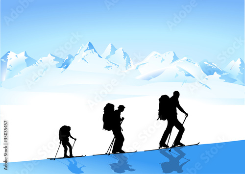 Vector: Bergwandern im Winter Bergwandern im Winter