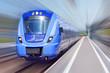 blue train in motion