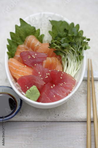 Photo: Close up of sashimi and sprouts Close up of sashimi and sprouts