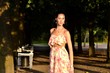 Sexy brunette in a park