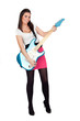 Attractive girl with a blue electric guitar