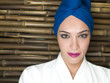 Glamorous woman in blue turban