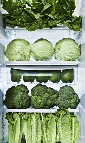 Photo: Green vegetables in refrigerator Green vegetables in refrigerator