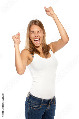 Photo: Successful young female in casual screaming yes! Successful young female in casual screaming yes!