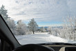 inside the car on snowy road inside the car on snowy road
