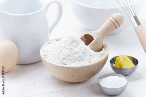 Photo: ingredients and tools to make a cake, flour, butter, sugar,eggs ingredients and tools to make a cake, flour, butter, sugar,eggs