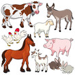 Farm animals. Vector and cartoon isolated characters.