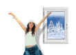 Foto: Happy girl in front of the window Happy girl in front of the window