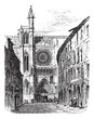 Clermont-Ferrand Cathedral, in Auvergne, France, vintage engravi