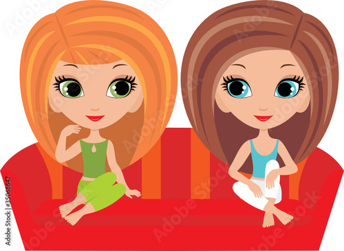 Talk Girls on Girls Cartoon Talk On A Sofa  Vector    Nataliya Yakovleva  35068647