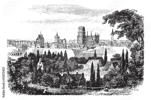 Vector: Gdansk in Pomerania, Poland, vintage engraving Gdansk in Pomerania, Poland, vintage engraving