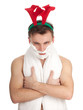 shaving handsome young man in elks horns