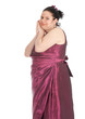 young, fat woman in old-fashioned ball dress