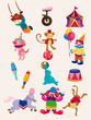 cartoon happy circus show icons collection.