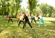 people in the park stretching