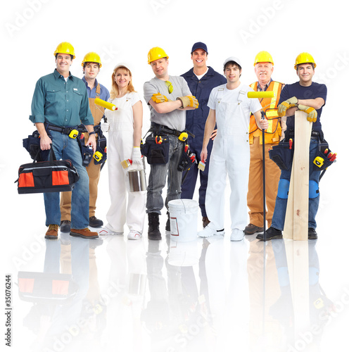 Foto: Contractors workers people. Contractors workers people.
