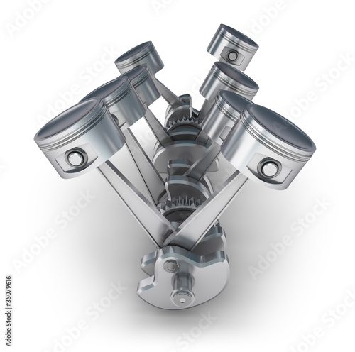 Ilustración: V8 engine pistons. 3D image. V8 engine pistons. 3D image.