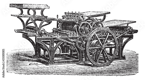 Vector: Marinoni double printing press vintage engraving Marinoni double printing press vintage engraving