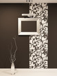 Empty frame for photo on decorative wall with vegetable ornament