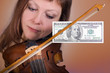 Woman plays the viola with banknotes Woman plays the viola with banknotes