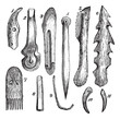 Bone implements, flint and wood, found in Moosseedorf vintage en