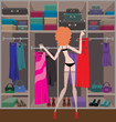 Woman in a wardrobe room. vector,