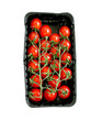 Tomatoes in plastic packing isolated on white background