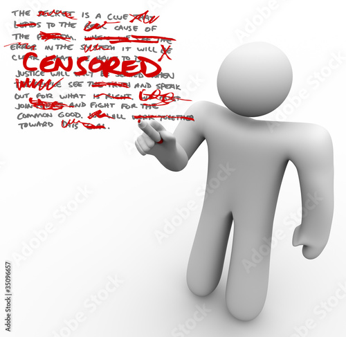 Illustration: Censored - Man Edits Text Censoring Freedom of Speech Censored - Man Edits Text Censoring Freedom of Speech