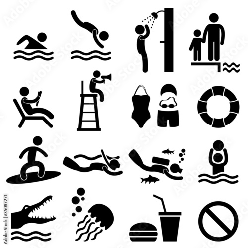 Vector: Man People Swimming Pool Sea Beach Sign Symbol Pictogram Icon Man People Swimming Pool Sea Beach Sign Symbol Pictogram Icon