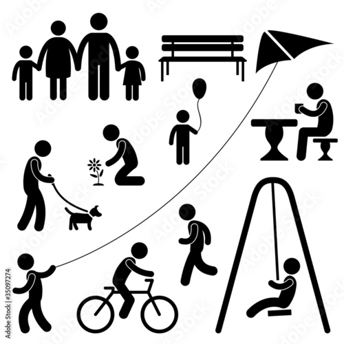 Vector: Man Family Children People Garden Park Activity Symbol Pictogram Man Family Children People Garden Park Activity Symbol Pictogram