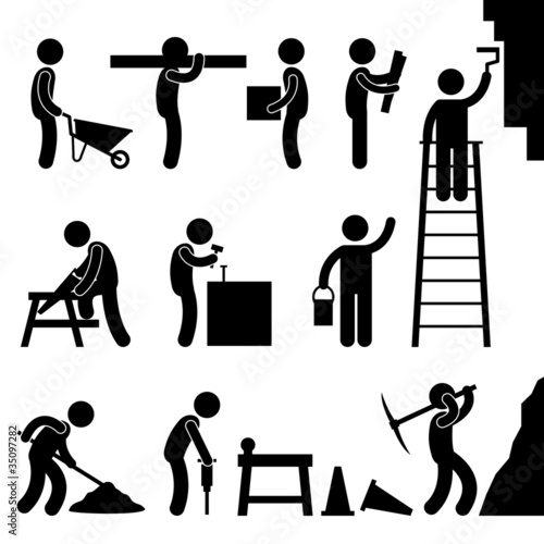 Vettoriale: Working Construction Hard Labor Pictogram Icon Symbol Sign Working Construction Hard Labor Pictogram Icon Symbol Sign