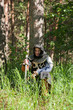 Knight sitting  in  forest