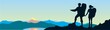 Vector image of two tourists and mountains