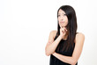 a portrait of attractive asian woman thinking