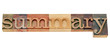 summary word in letterpress type