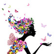 girl with flowers and butterflies girl with flowers and butterflies