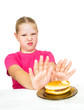 girl refuses hamburger isolated on white girl refuses hamburger isolated on white