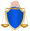 Hand with scales and a shield