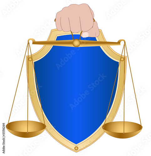 Vector: Hand with scales and a shield Hand with scales and a shield