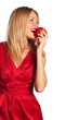 woman and red apple