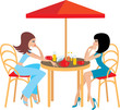 Two young woman in cafe. vector