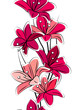 Seamless vertical border with red lilies on white