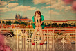 vintage image with beautiful woman vintage image with beautiful woman