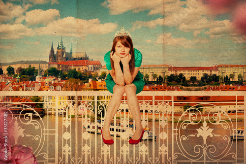 Photo: vintage image with beautiful woman vintage image with beautiful woman