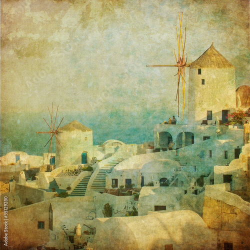 Photo: Vintage image of Oia village at Santorini island, Greece Vintage image of Oia village at Santorini island, Greece