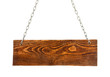wooden sign on the chains isolated on white