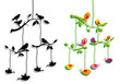 birds with tree branch, vector